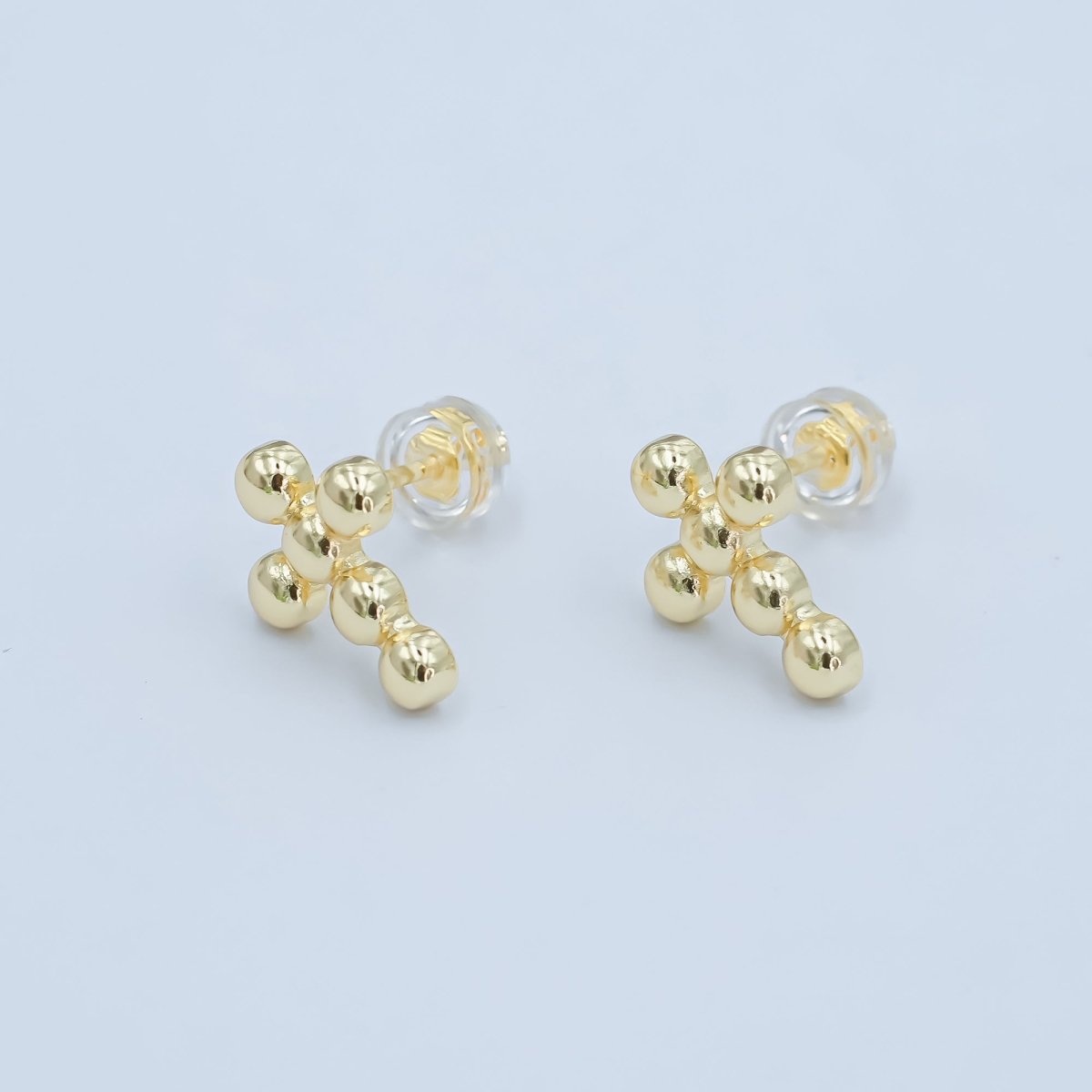 24K Gold Filled Beaded Bubble Cross Stud Earrings | AD828