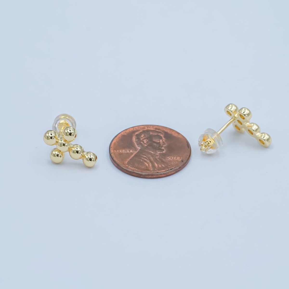 24K Gold Filled Beaded Bubble Cross Stud Earrings | AD828