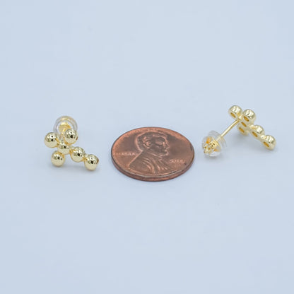24K Gold Filled Beaded Bubble Cross Stud Earrings | AD828