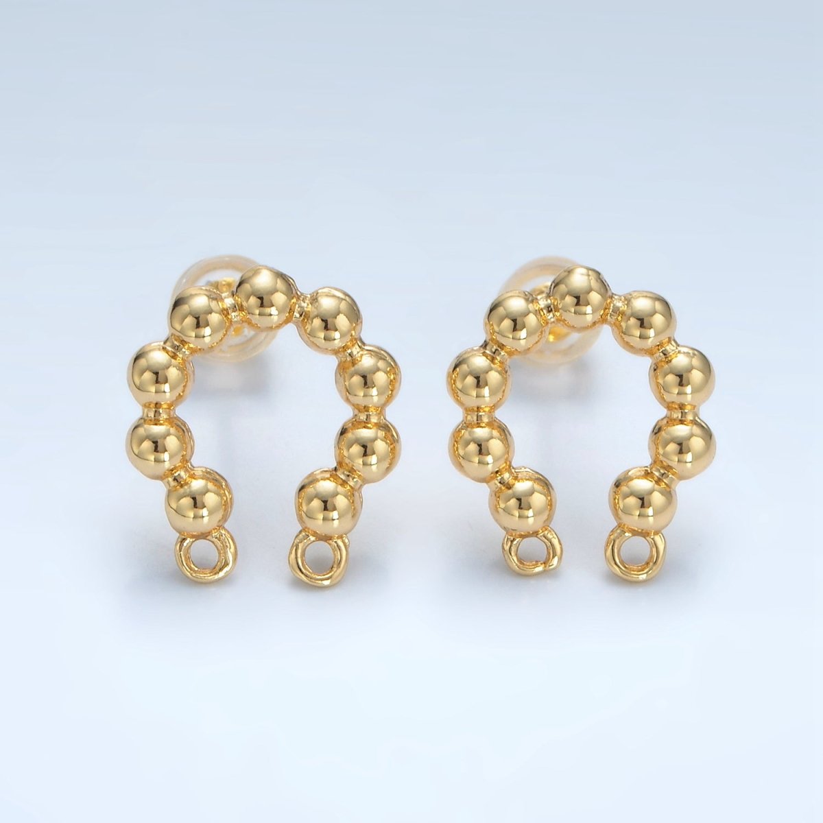 24K Gold Filled Beaded Bubble Curved Double Loop Drop Stud Earrings Findings | Z937