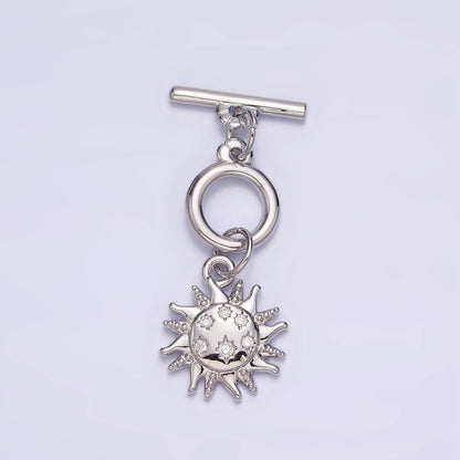 24K Gold Filled Beaded CZ Celestial Sun Toggle Clasps OT Closure Jewelry Supply in Gold &amp; Silver | Z-434 Z-435