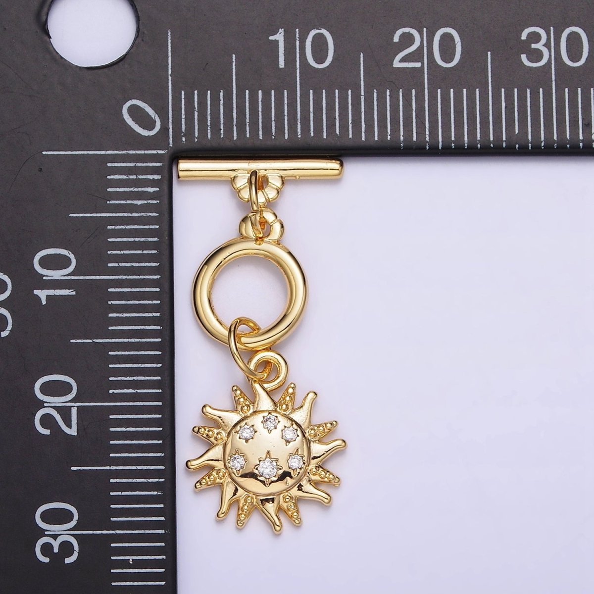 24K Gold Filled Beaded CZ Celestial Sun Toggle Clasps OT Closure Jewelry Supply in Gold &amp; Silver | Z-434 Z-435