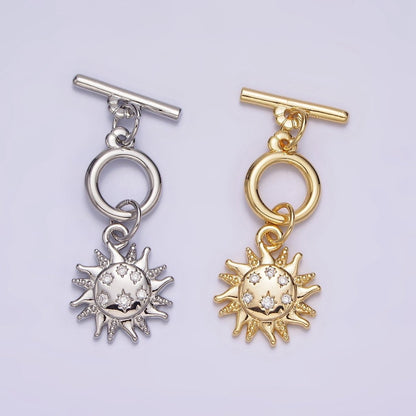 24K Gold Filled Beaded CZ Celestial Sun Toggle Clasps OT Closure Jewelry Supply in Gold &amp; Silver | Z-434 Z-435