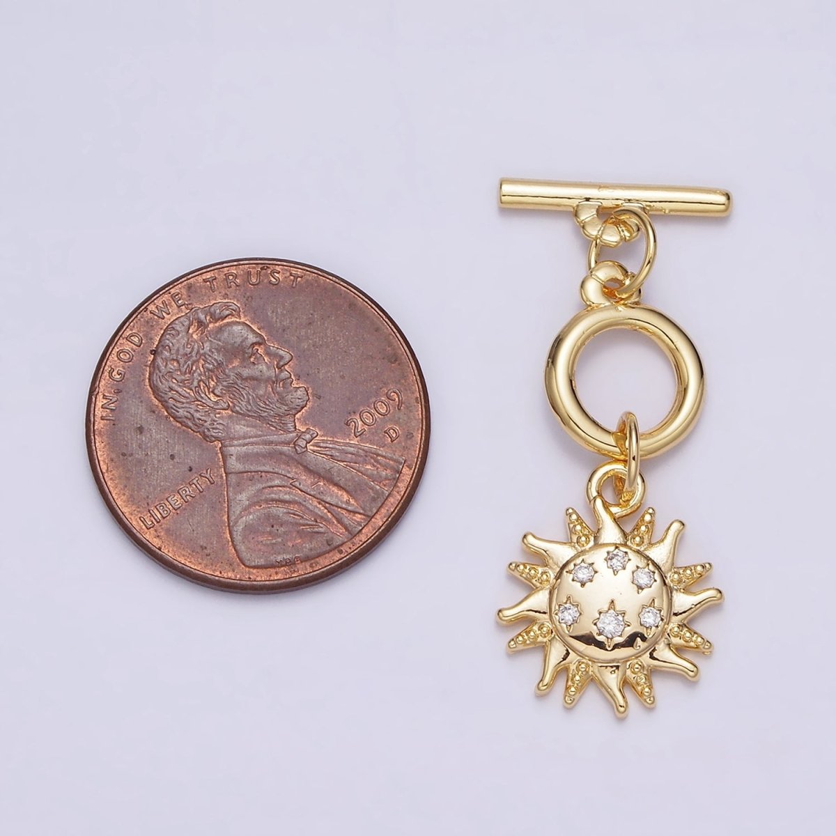 24K Gold Filled Beaded CZ Celestial Sun Toggle Clasps OT Closure Jewelry Supply in Gold &amp; Silver | Z-434 Z-435