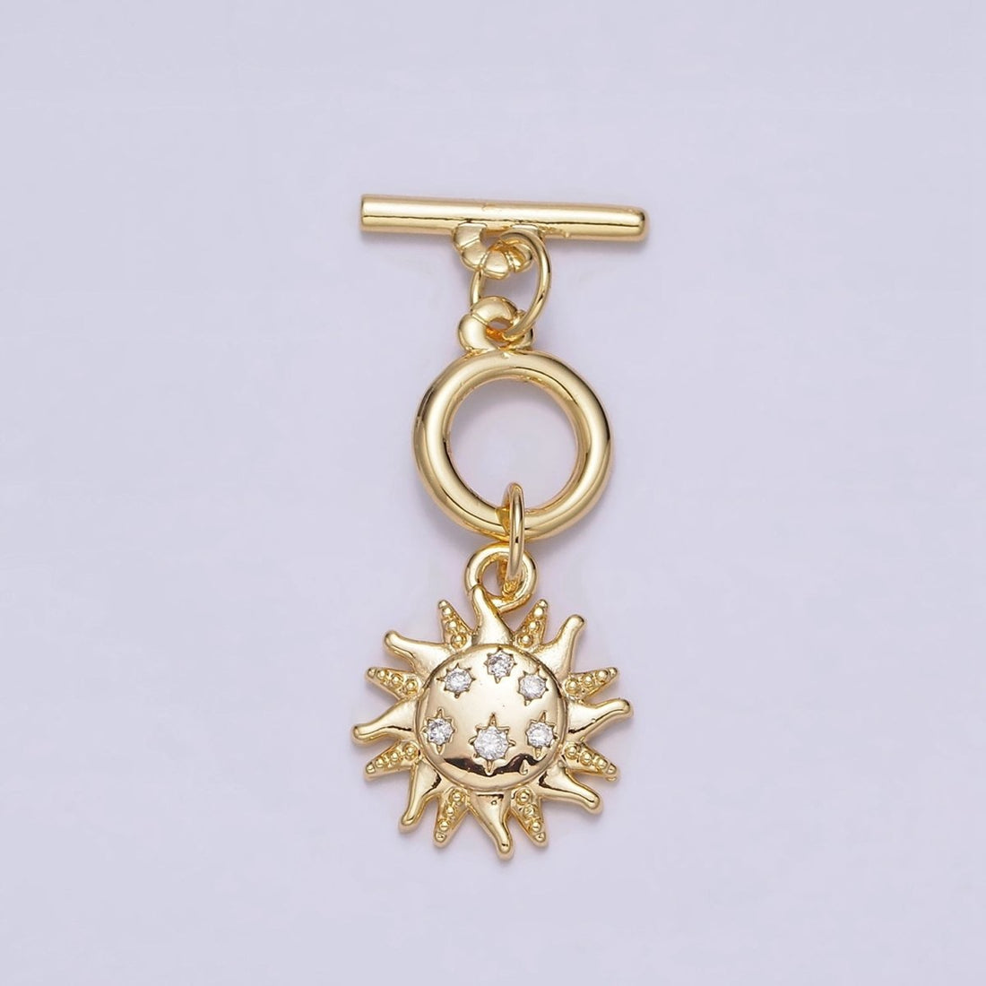 24K Gold Filled Beaded CZ Celestial Sun Toggle Clasps OT Closure Jewelry Supply in Gold &amp; Silver | Z-434 Z-435