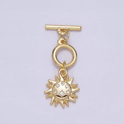 24K Gold Filled Beaded CZ Celestial Sun Toggle Clasps OT Closure Jewelry Supply in Gold &amp; Silver | Z-434 Z-435