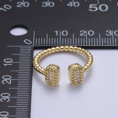 24K Gold Filled Beaded Micro Paved Double Bar Clear Fuchsia Green Baguette Cubic Zirconia Ring | O-135 O-191 O-211