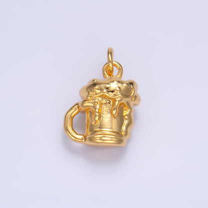 24K Gold Filled Beer Alcoholic Drink Multidimensional 3D Charm in Gold &amp; Silver | W250