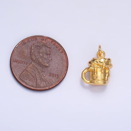 24K Gold Filled Beer Alcoholic Drink Multidimensional 3D Charm in Gold &amp; Silver | W250