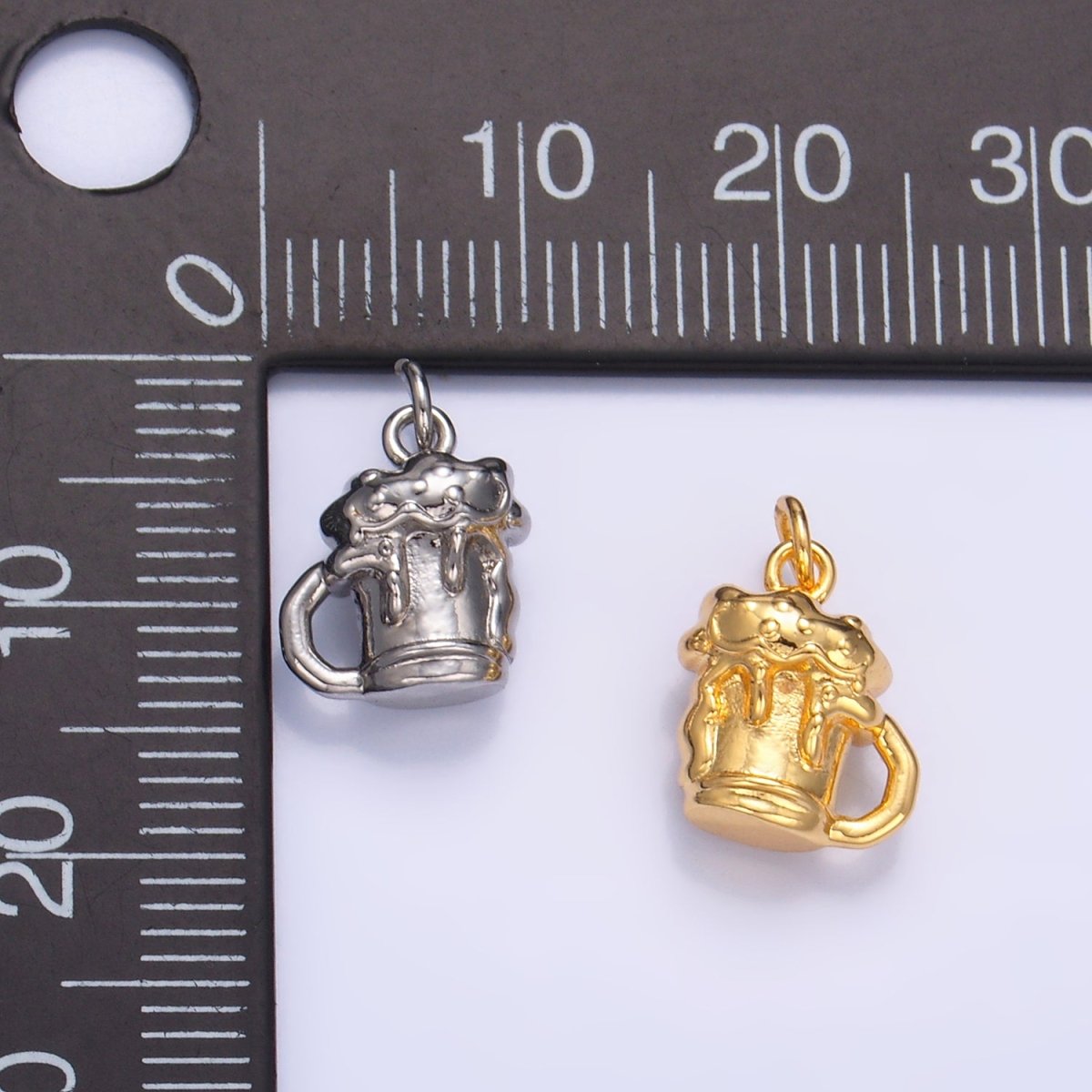24K Gold Filled Beer Alcoholic Drink Multidimensional 3D Charm in Gold &amp; Silver | W250