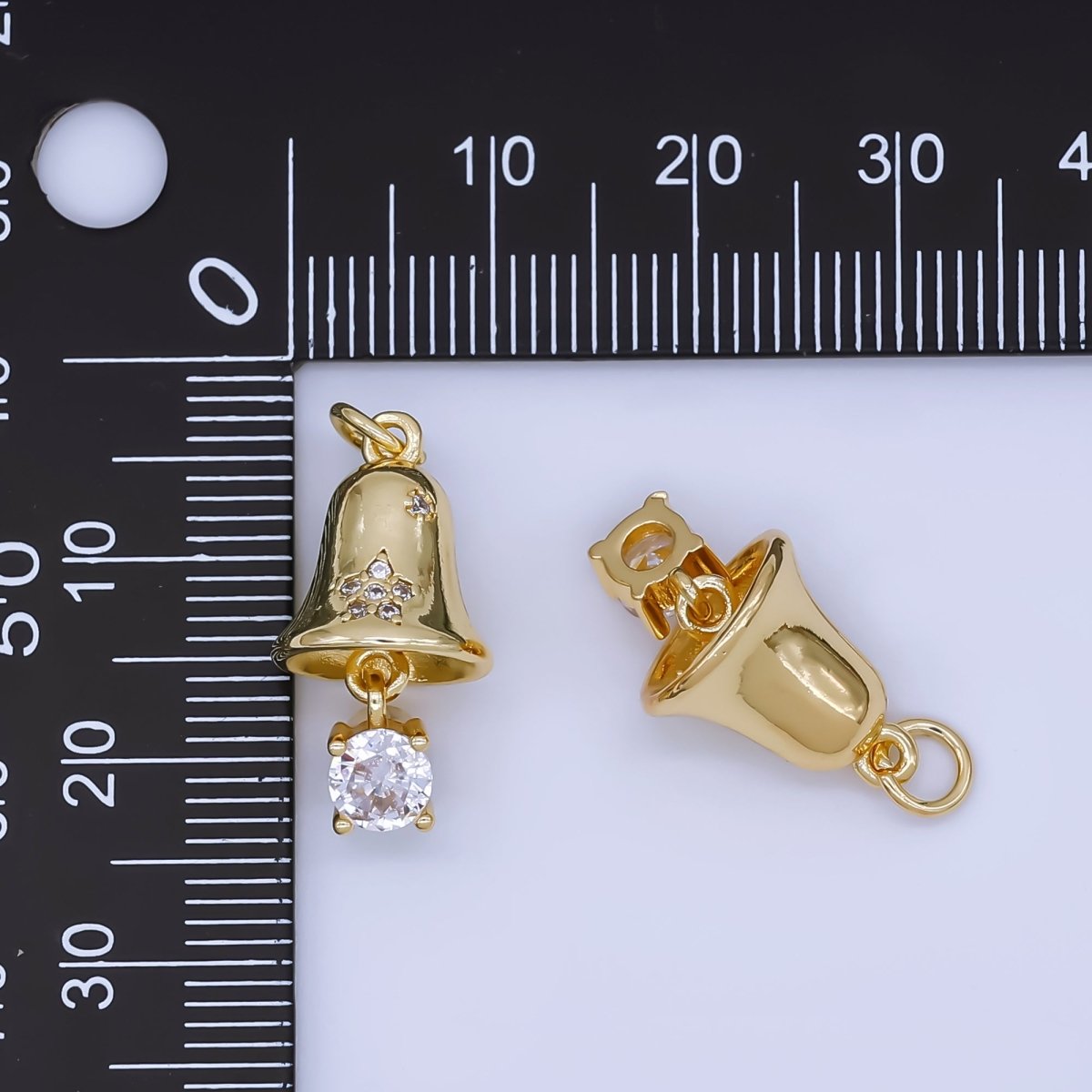 24k Gold Filled Bell with Solitaire CZ Ball Drop Charm | AF1504