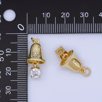 24k Gold Filled Bell with Solitaire CZ Ball Drop Charm | AF1504
