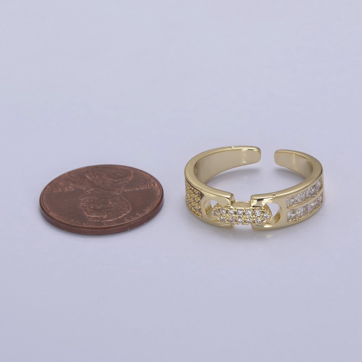 24K Gold Filled Belt Buckle Statement Ring, Micro Pave Crystal Zirconia CZ Adjustable Ring in Gold &amp; Silver U-530 U-531