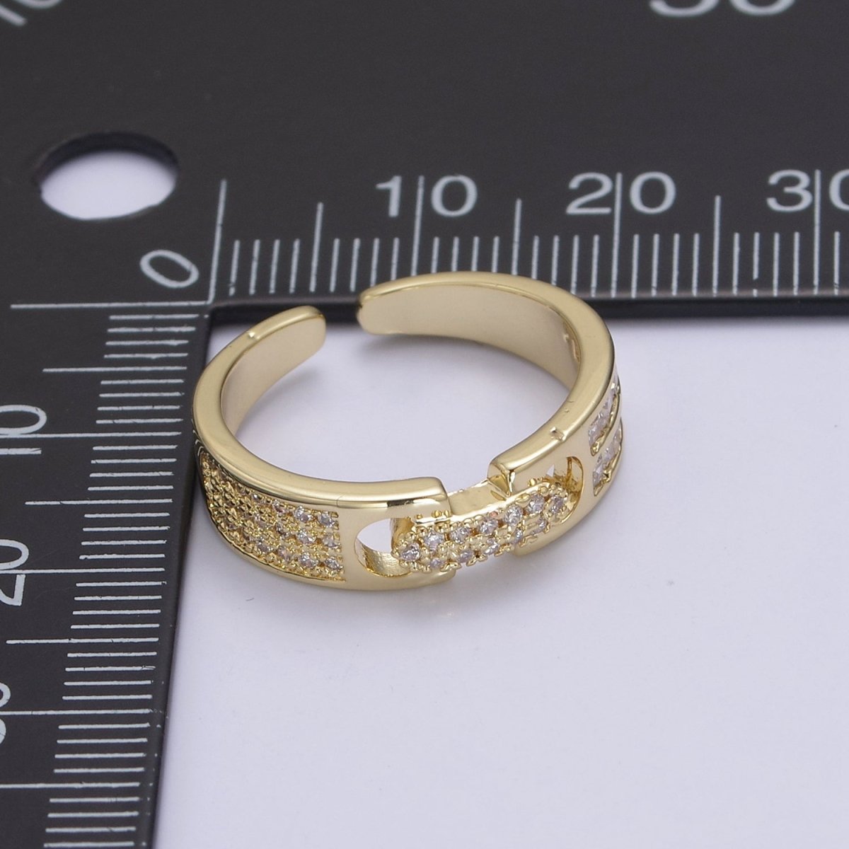 24K Gold Filled Belt Buckle Statement Ring, Micro Pave Crystal Zirconia CZ Adjustable Ring in Gold &amp; Silver U-530 U-531