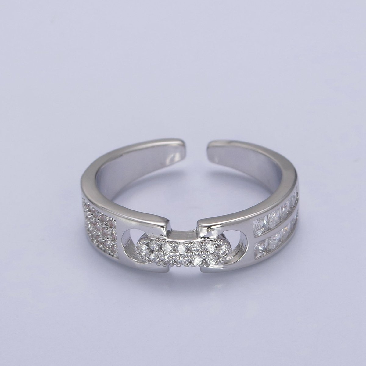 24K Gold Filled Belt Buckle Statement Ring, Micro Pave Crystal Zirconia CZ Adjustable Ring in Gold &amp; Silver U-530 U-531