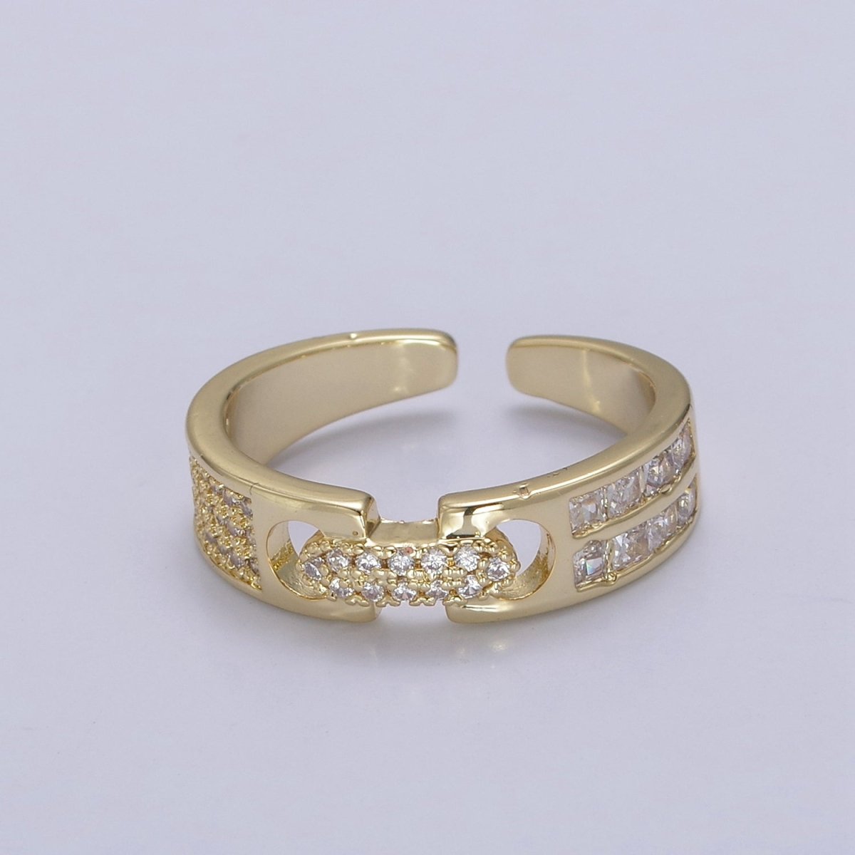 24K Gold Filled Belt Buckle Statement Ring, Micro Pave Crystal Zirconia CZ Adjustable Ring in Gold &amp; Silver U-530 U-531