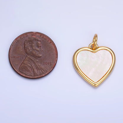 24K Gold Filled Bezel Shell Pearl Heart Charm | W430