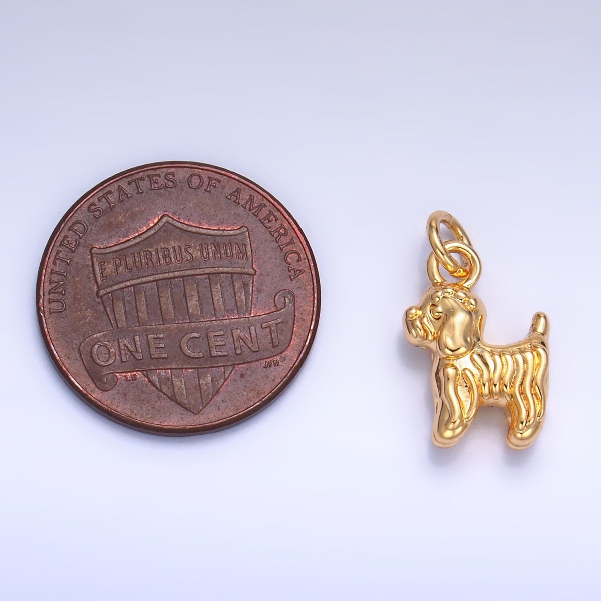24K Gold Filled 14mm Bichon Frise Labradoodle Pet Dog Multidimensional 3D Charm in Gold &amp; Silver | W239