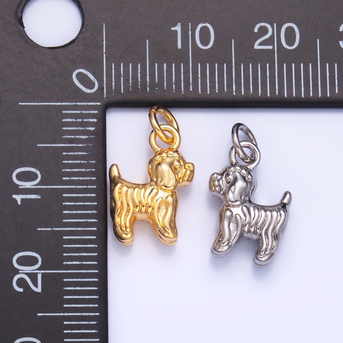 24K Gold Filled 14mm Bichon Frise Labradoodle Pet Dog Multidimensional 3D Charm in Gold &amp; Silver | W239