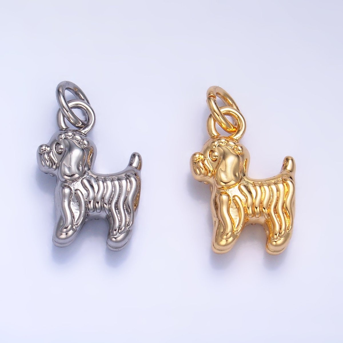 24K Gold Filled 14mm Bichon Frise Labradoodle Pet Dog Multidimensional 3D Charm in Gold &amp; Silver | W239