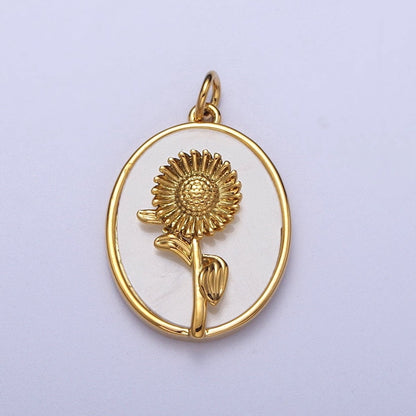 24K Gold Filled Birth Flower Personalized Oval Shell Pearl Charm | E-315, E-319, E-321