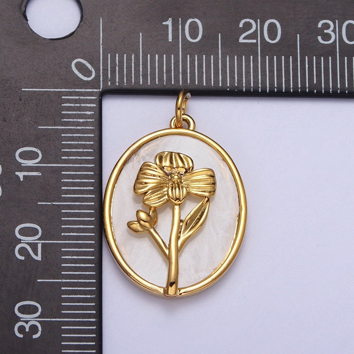 24K Gold Filled Birth Flower Personalized Oval Shell Pearl Charm | E-315, E-319, E-321