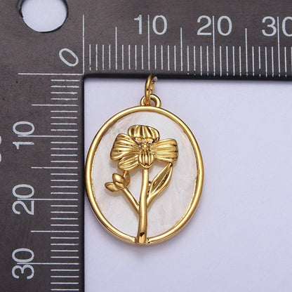 24K Gold Filled Birth Flower Personalized Oval Shell Pearl Charm | E-315, E-319, E-321
