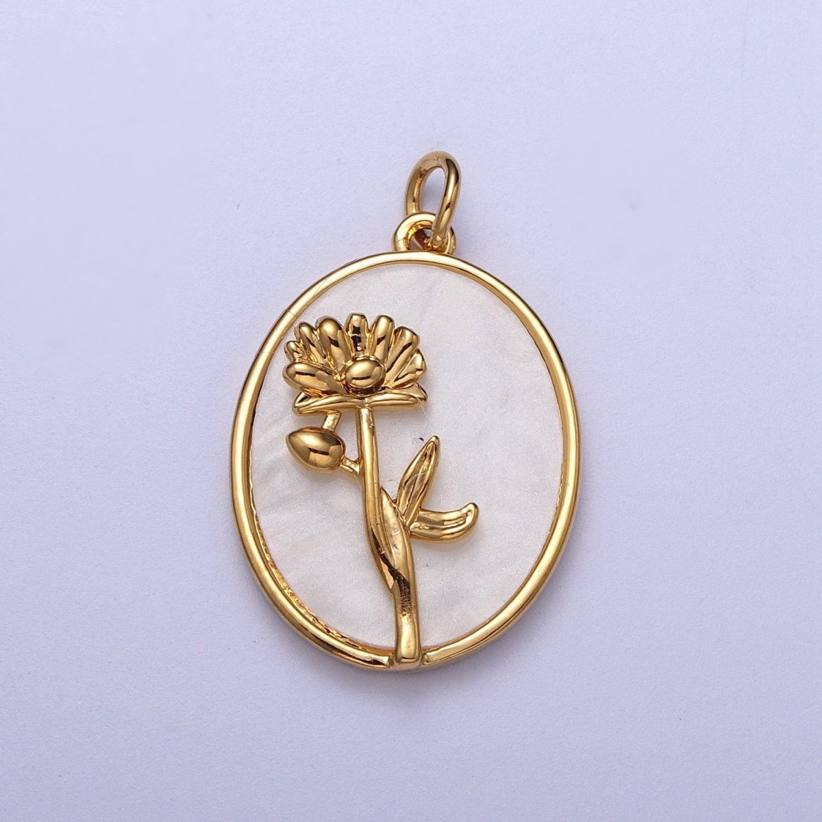 24K Gold Filled Birth Flower Personalized Oval Shell Pearl Charm | E-315, E-319, E-321