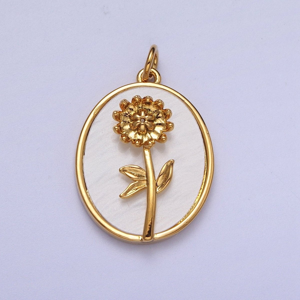 24K Gold Filled Birth Flower Personalized Oval Shell Pearl Charm | E-315, E-319, E-321