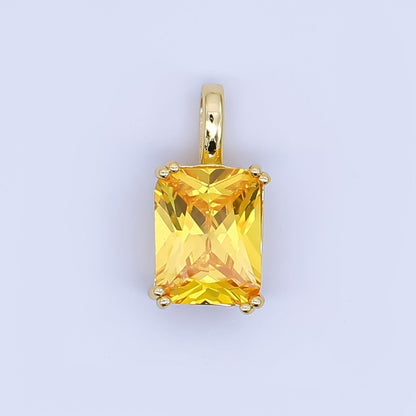 24K Gold Filled Birthstone Baguette CZ Pendant in Gold &amp; Silver | AH438 - AH449