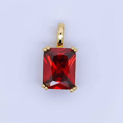 24K Gold Filled Birthstone Baguette CZ Pendant in Gold &amp; Silver | AH438 - AH449