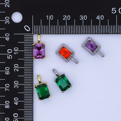 24K Gold Filled Birthstone Baguette CZ Pendant in Gold &amp; Silver | AH438 - AH449