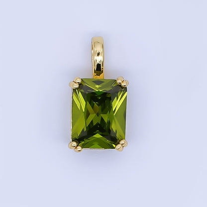 24K Gold Filled Birthstone Baguette CZ Pendant in Gold &amp; Silver | AH438 - AH449