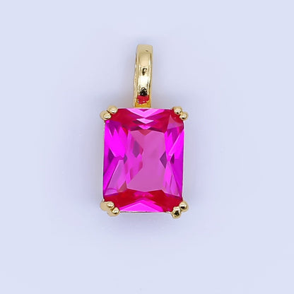 24K Gold Filled Birthstone Baguette CZ Pendant in Gold &amp; Silver | AH438 - AH449