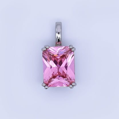 24K Gold Filled Birthstone Baguette CZ Pendant in Gold &amp; Silver | AH438 - AH449
