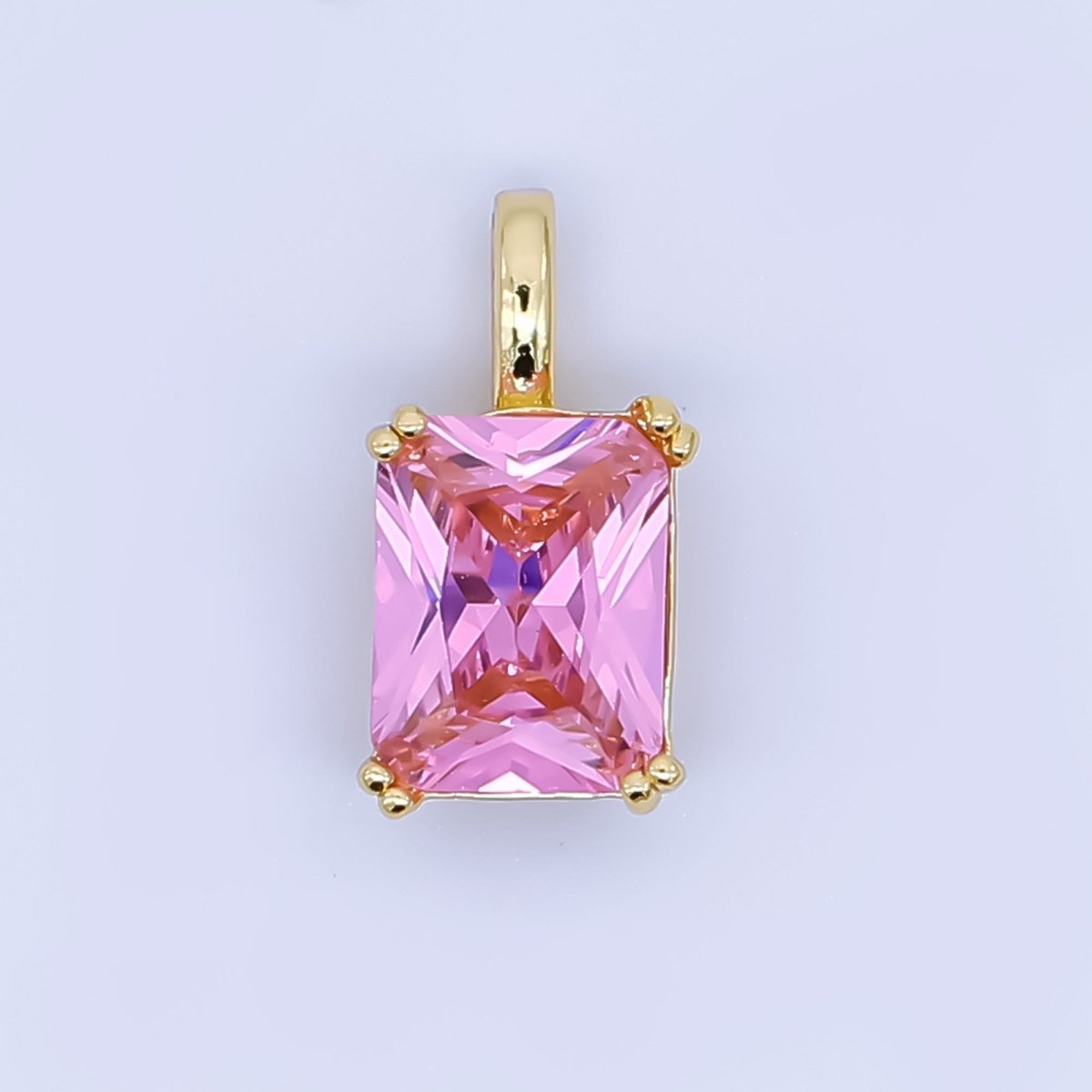 24K Gold Filled Birthstone Baguette CZ Pendant in Gold &amp; Silver | AH438 - AH449
