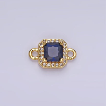 14K Gold Filled Birthstone CZ Micro Paved Square Edged Connector in Gold &amp; Silver | G484 - G495