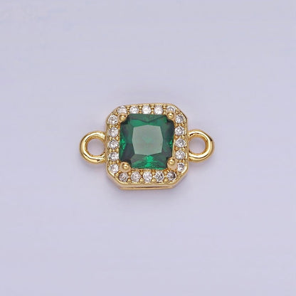 14K Gold Filled Birthstone CZ Micro Paved Square Edged Connector in Gold &amp; Silver | G484 - G495