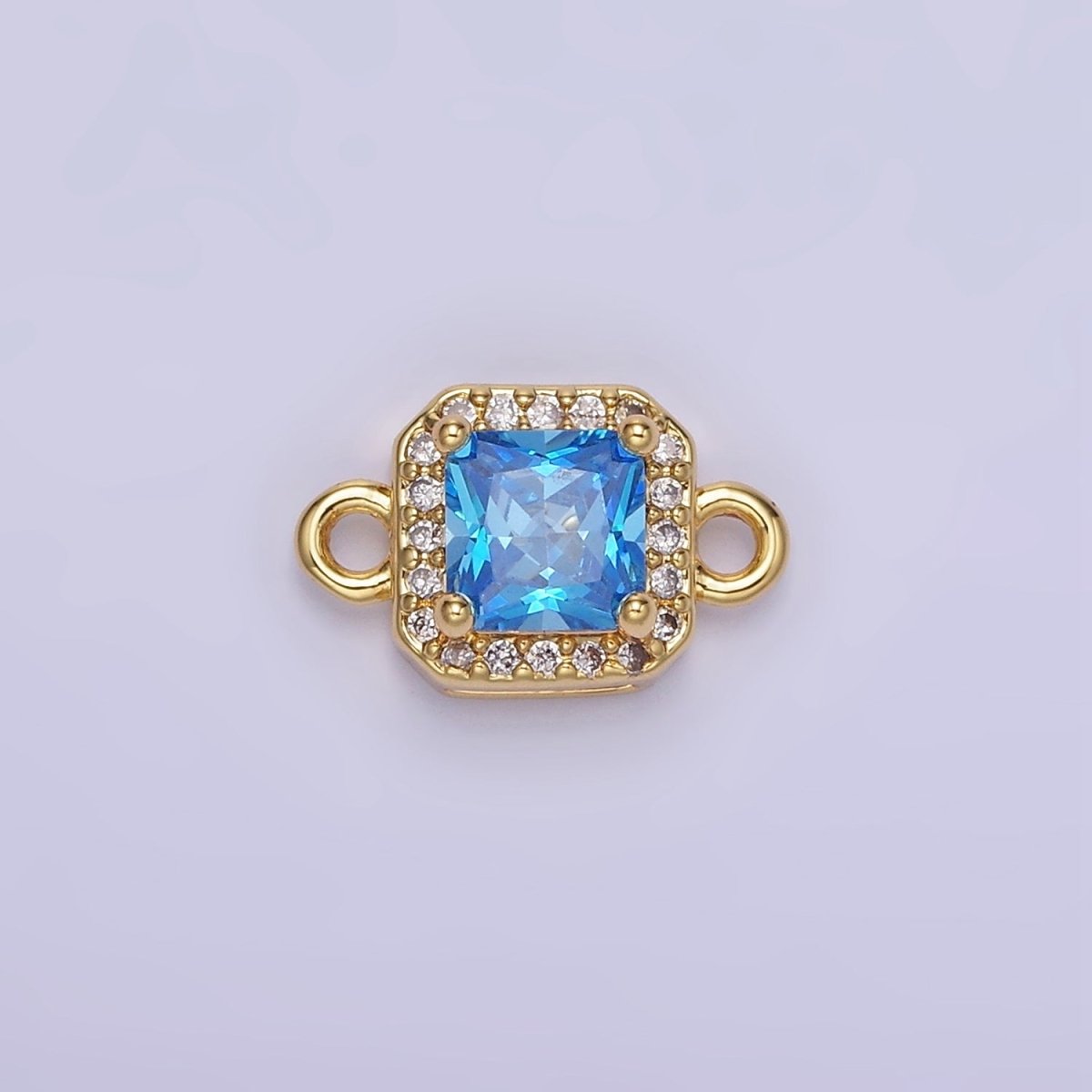 14K Gold Filled Birthstone CZ Micro Paved Square Edged Connector in Gold &amp; Silver | G484 - G495