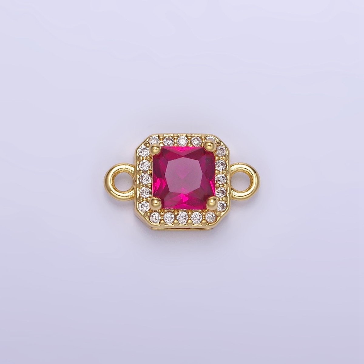 14K Gold Filled Birthstone CZ Micro Paved Square Edged Connector in Gold &amp; Silver | G484 - G495