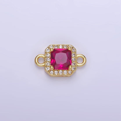 14K Gold Filled Birthstone CZ Micro Paved Square Edged Connector in Gold &amp; Silver | G484 - G495