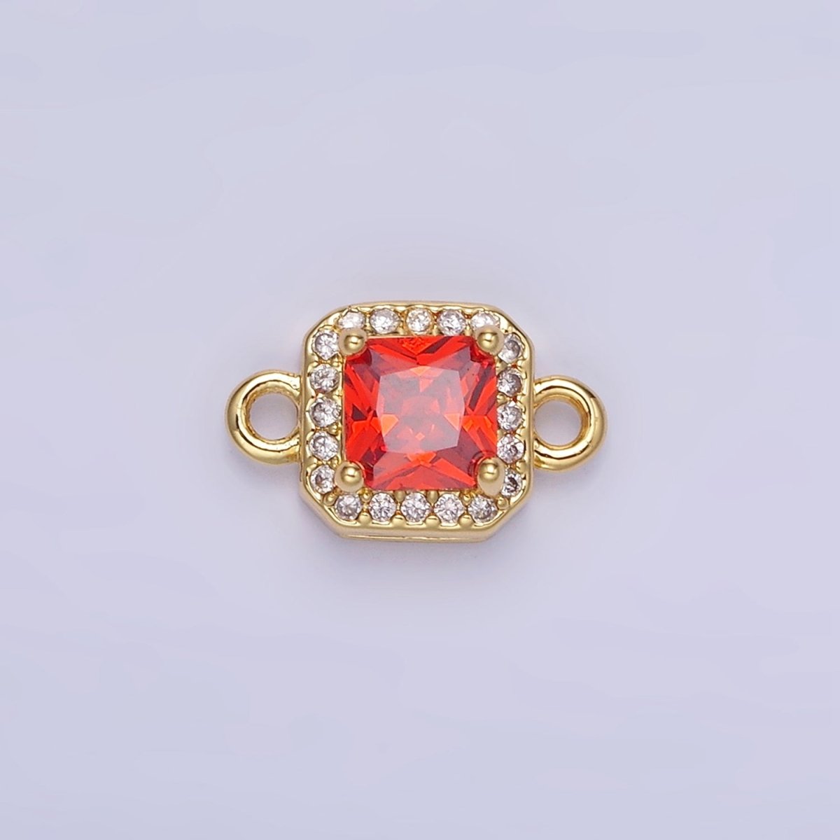 14K Gold Filled Birthstone CZ Micro Paved Square Edged Connector in Gold &amp; Silver | G484 - G495