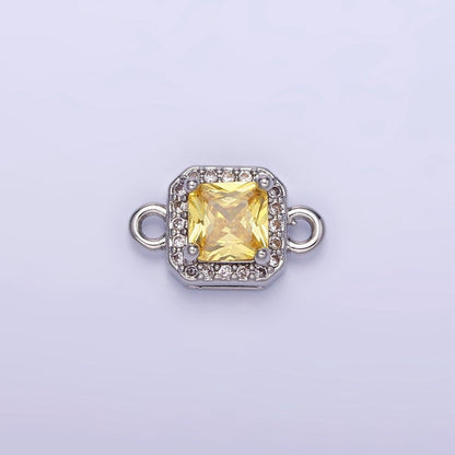 14K Gold Filled Birthstone CZ Micro Paved Square Edged Connector in Gold &amp; Silver | G484 - G495