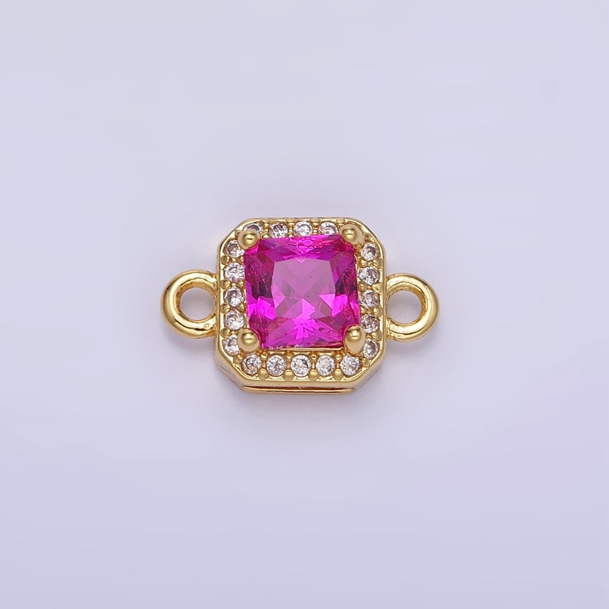 14K Gold Filled Birthstone CZ Micro Paved Square Edged Connector in Gold &amp; Silver | G484 - G495