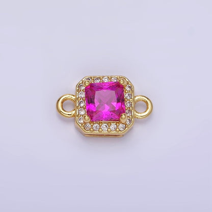 14K Gold Filled Birthstone CZ Micro Paved Square Edged Connector in Gold &amp; Silver | G484 - G495