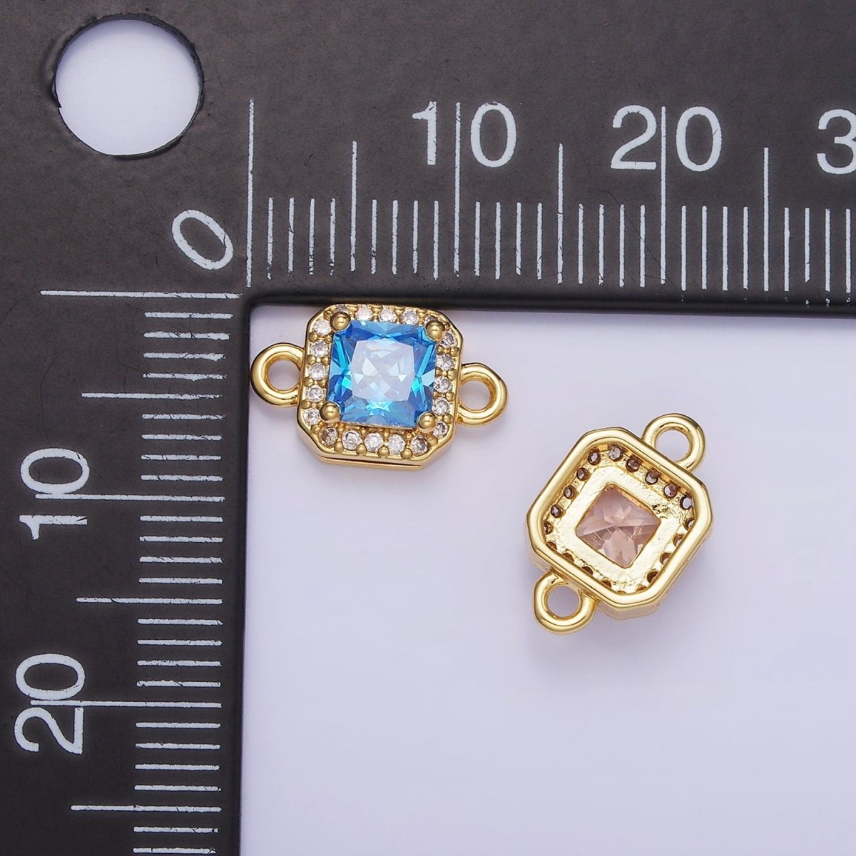 14K Gold Filled Birthstone CZ Micro Paved Square Edged Connector in Gold &amp; Silver | G484 - G495