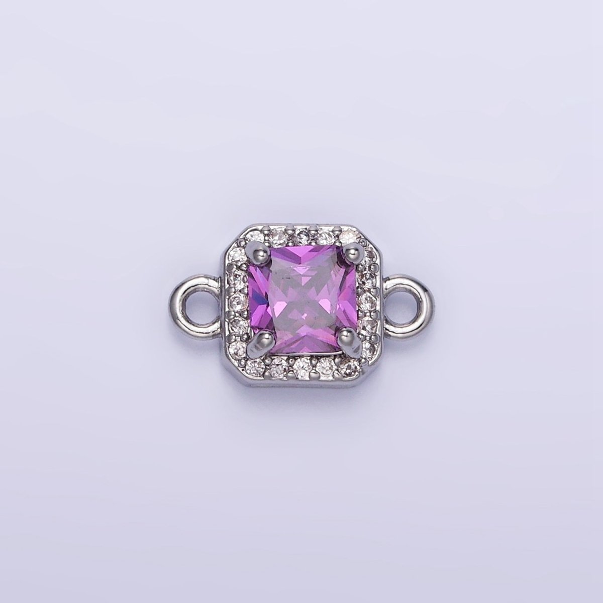 14K Gold Filled Birthstone CZ Micro Paved Square Edged Connector in Gold &amp; Silver | G484 - G495