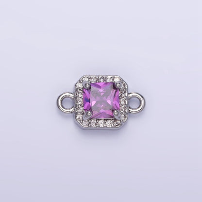 14K Gold Filled Birthstone CZ Micro Paved Square Edged Connector in Gold &amp; Silver | G484 - G495