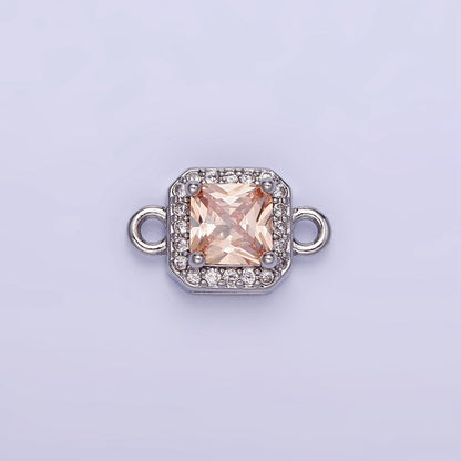 14K Gold Filled Birthstone CZ Micro Paved Square Edged Connector in Gold &amp; Silver | G484 - G495