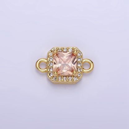 14K Gold Filled Birthstone CZ Micro Paved Square Edged Connector in Gold &amp; Silver | G484 - G495